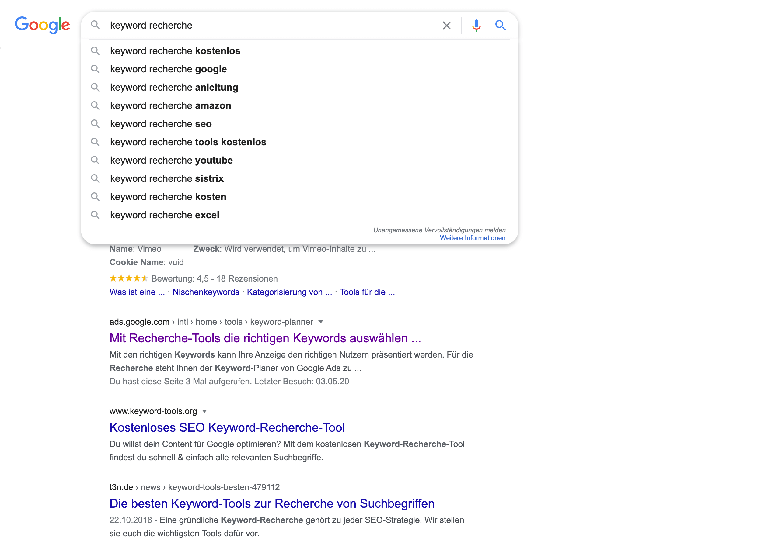 Keywords recherchieren mit Google Auto Suggestion